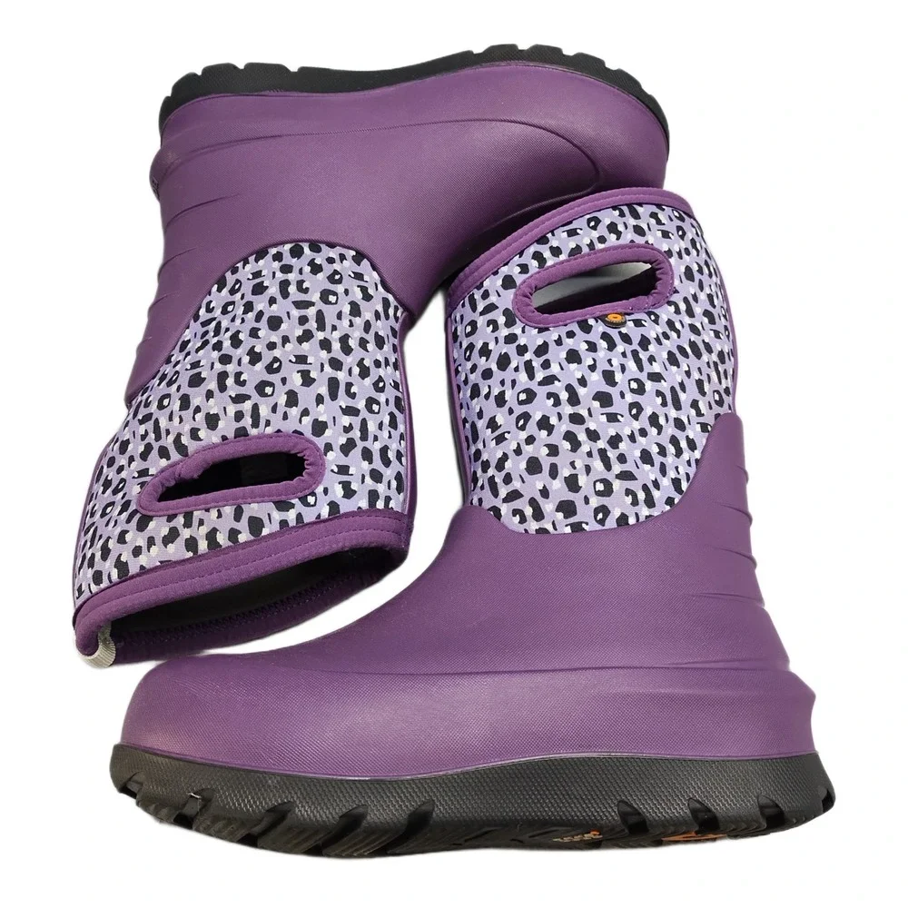 Bogs Neo-Classic Joyful Jungle Rain Boots Youth 4 Purple Black Leopard 73233-540